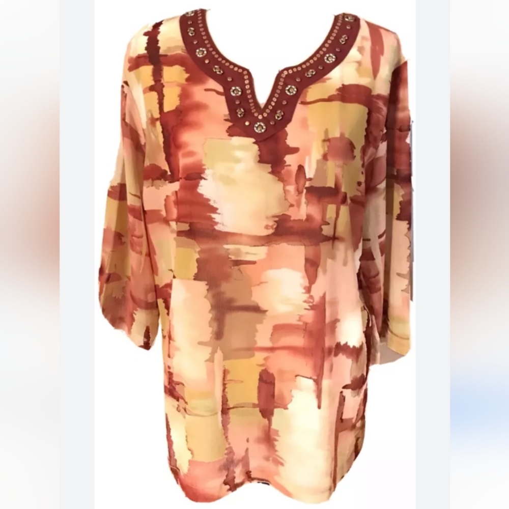 Alfred Dunner, Women's, Blouse, Quarter Sleeve, Size 18, Color Red, Yellow